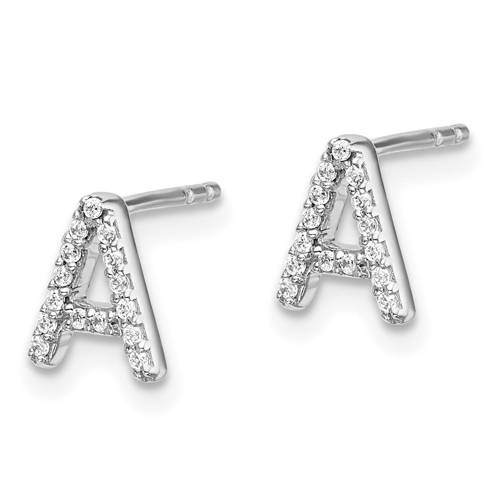 14k White Gold Real Diamond Initial A Earrings EM4169A-009-WA