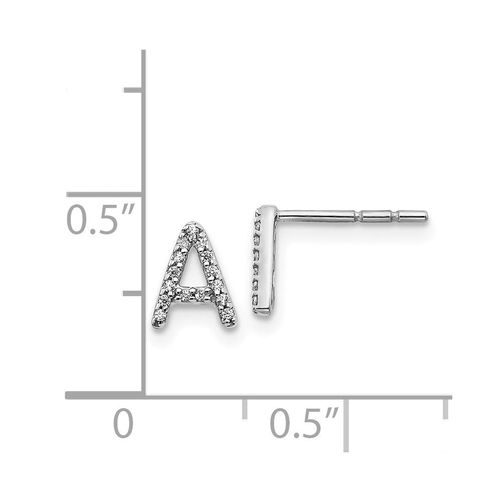 14k White Gold Real Diamond Initial A Earrings