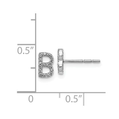 14k White Gold Real Diamond Initial B Earrings