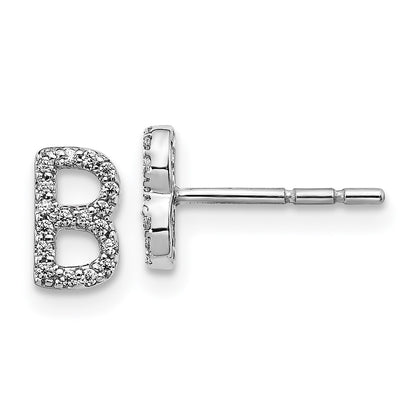14k White Gold Real Diamond Initial B Earrings EM4169B-011-WA