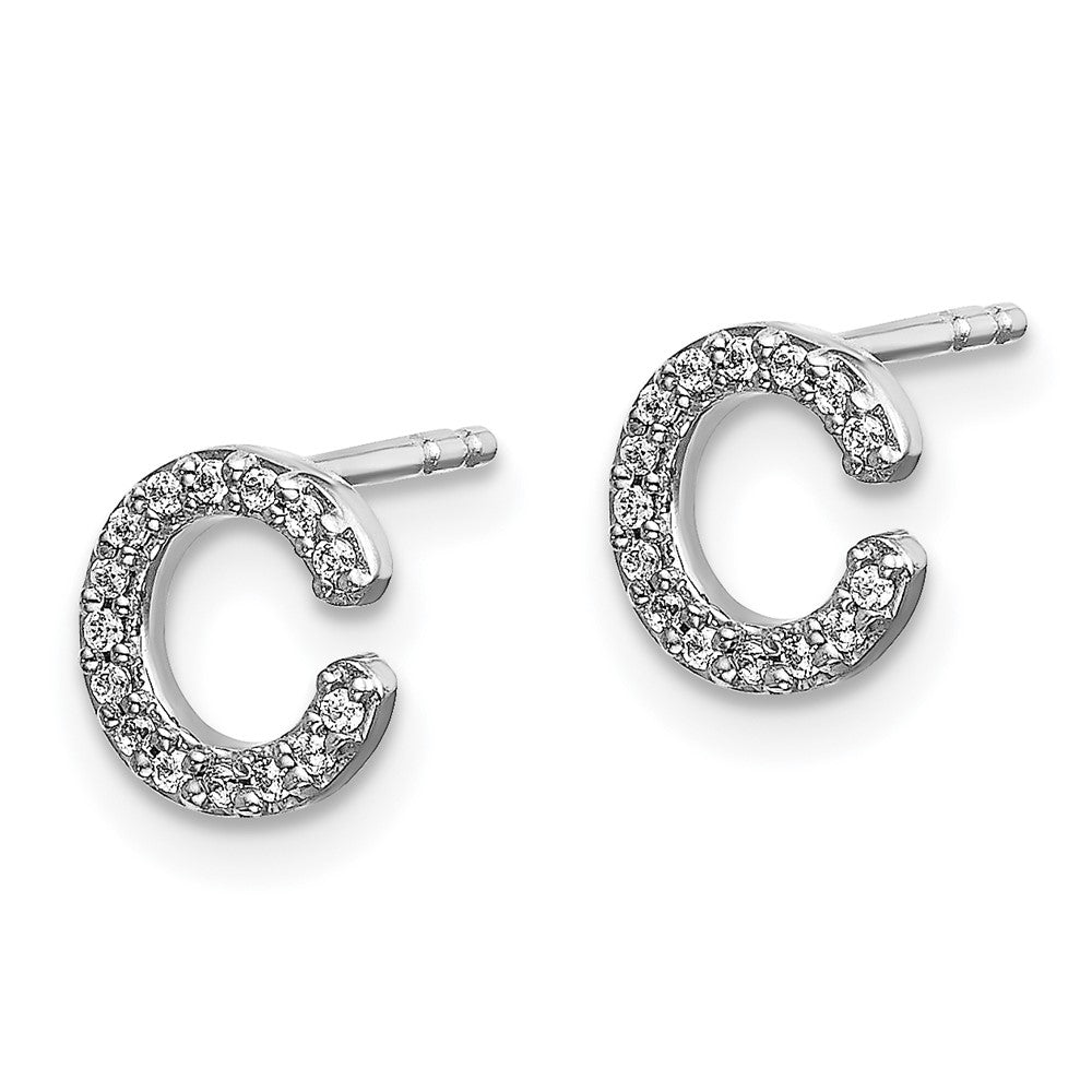 14k White Gold Real Diamond Initial C Earrings EM4169C-009-WA
