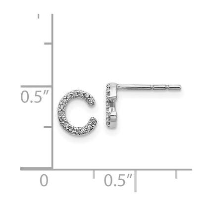 14k White Gold Real Diamond Initial C Earrings