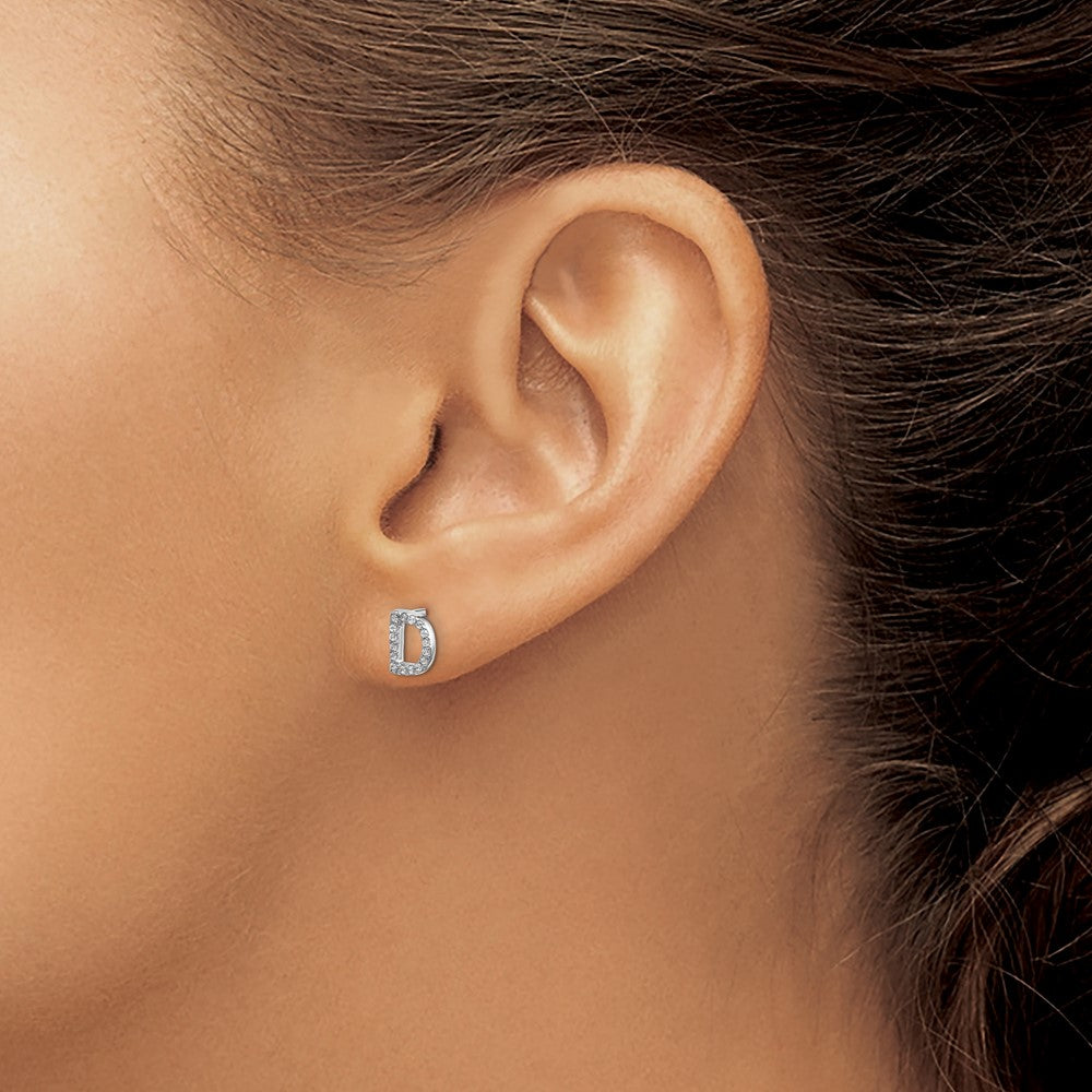 14k White Gold Real Diamond Initial D Earrings