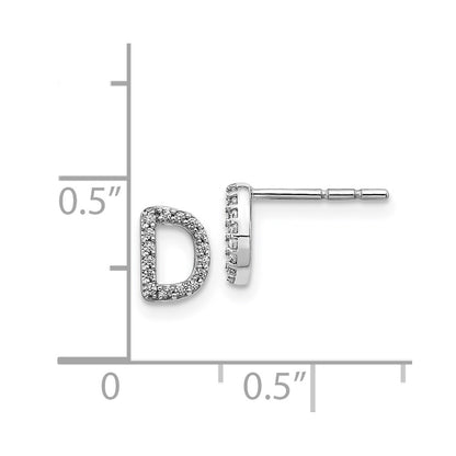14k White Gold Real Diamond Initial D Earrings