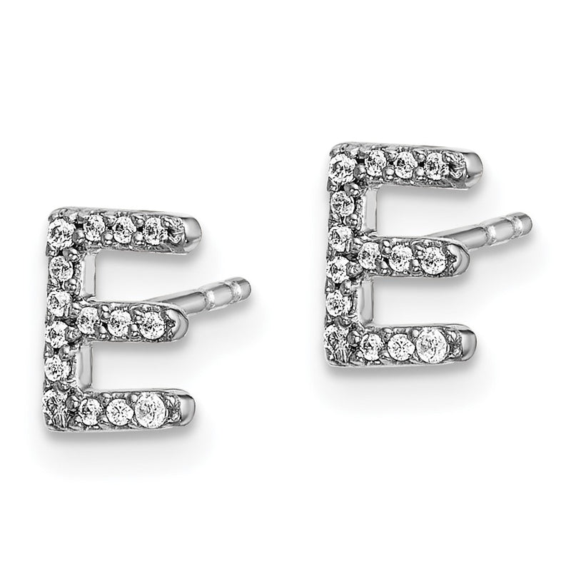 14k White Gold Real Diamond Initial E Earrings