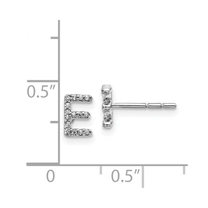 14k White Gold Real Diamond Initial E Earrings