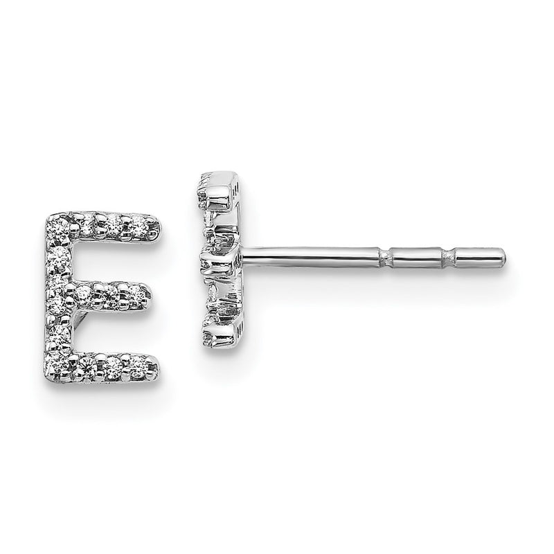 14k White Gold Real Diamond Initial E Earrings