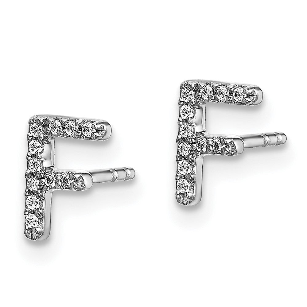 14k White Gold Real Diamond Initial F Earrings EM4169F-007-WA