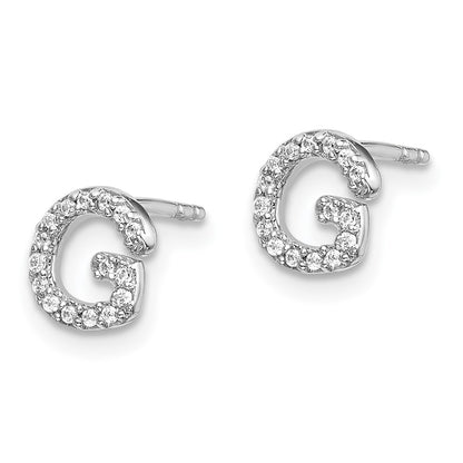 14k White Gold Real Diamond Initial G Earrings