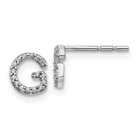 14k White Gold Real Diamond Initial G Earrings