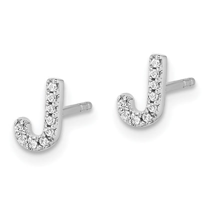 14k White Gold Real Diamond Initial J Earrings
