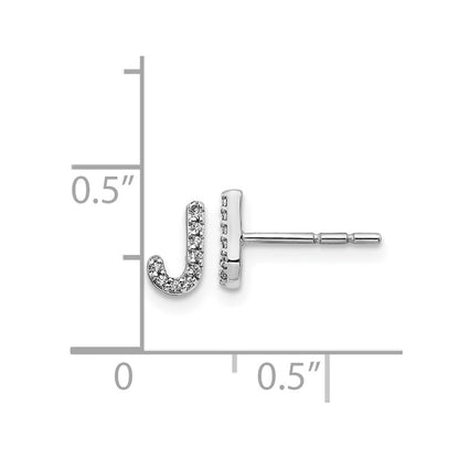 14k White Gold Real Diamond Initial J Earrings