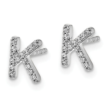 14k White Gold Real Diamond Initial K Earrings