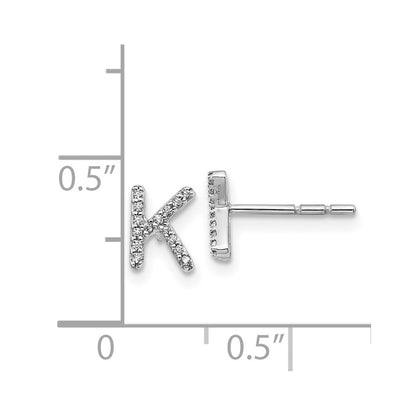 14k White Gold Real Diamond Initial K Earrings