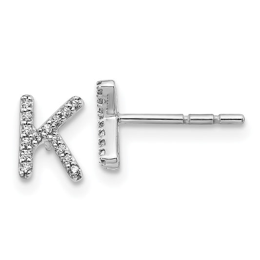 14k White Gold Real Diamond Initial K Earrings