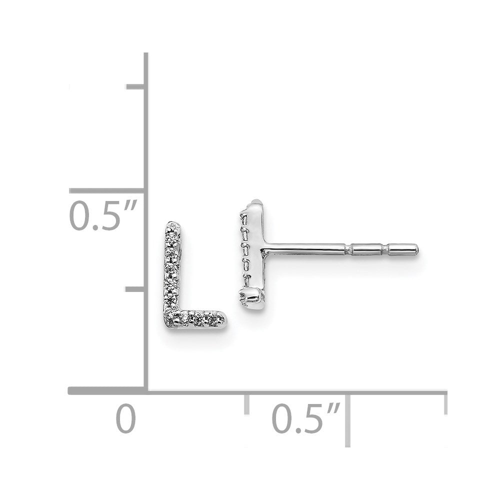 14k White Gold Real Diamond Initial L Earrings