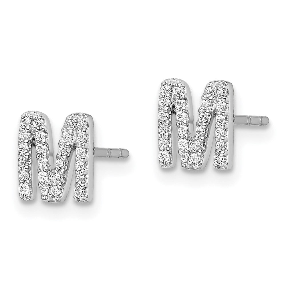 14k White Gold Real Diamond Initial M Earrings EM4169M-015-WA