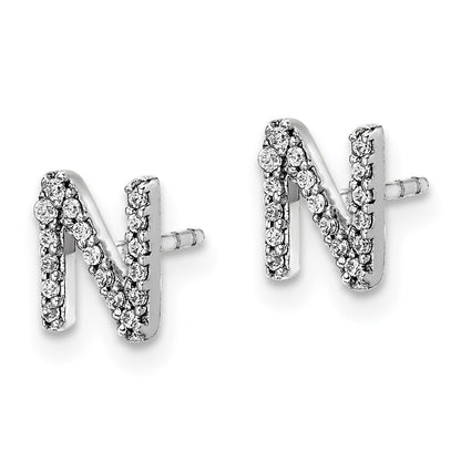 14k White Gold Real Diamond Initial N Earrings