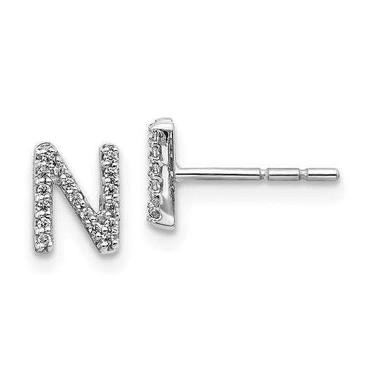 14k White Gold Real Diamond Initial N Earrings