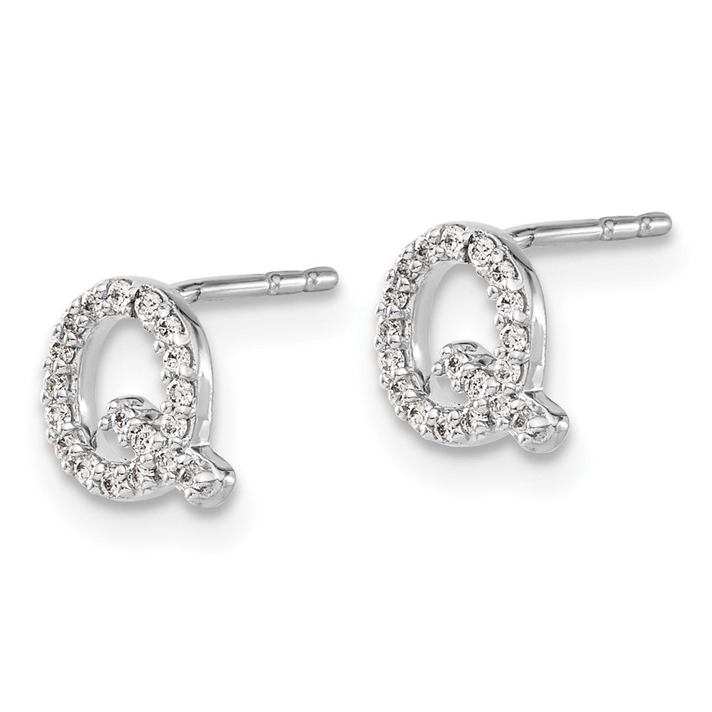 14k White Gold Real Diamond Initial Q Earrings