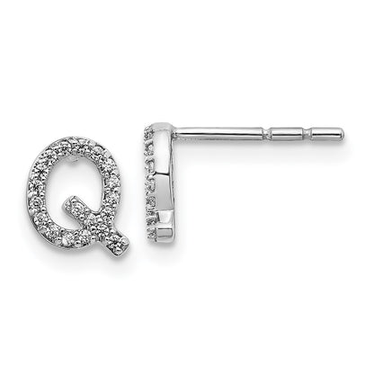 14k White Gold Real Diamond Initial Q Earrings EM4169Q-011-WA