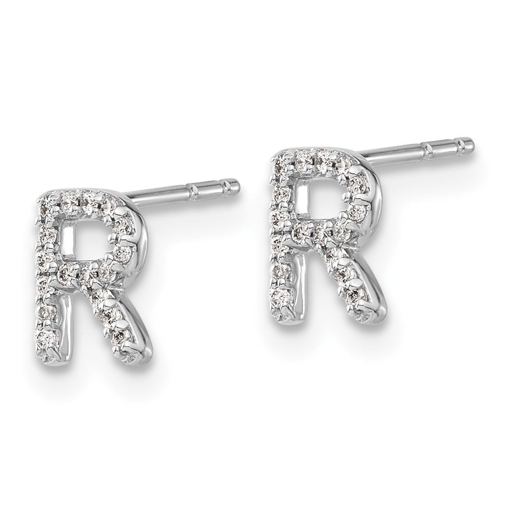 14k White Gold Real Diamond Initial R Earrings