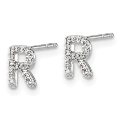 14k White Gold Real Diamond Initial R Earrings