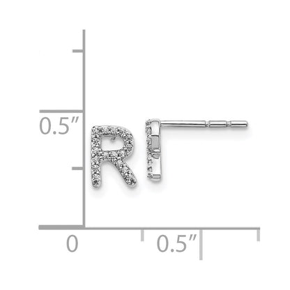 14k White Gold Real Diamond Initial R Earrings