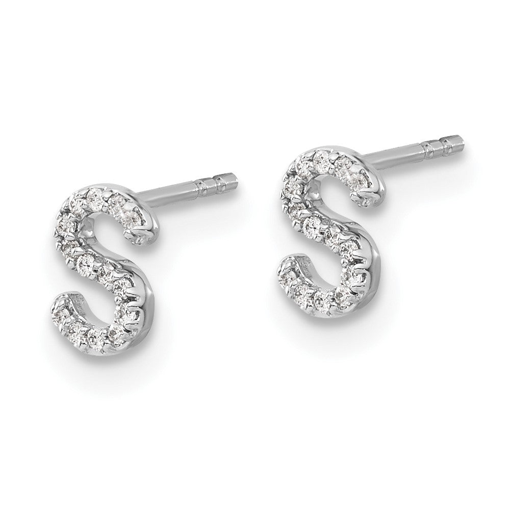 14k White Gold Real Diamond Initial S Earrings