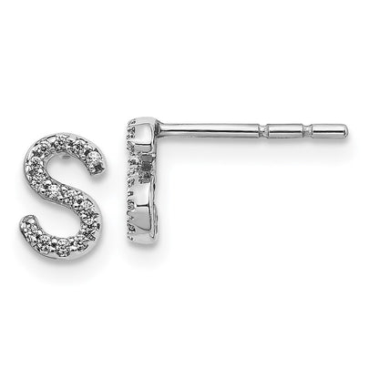 14k White Gold Real Diamond Initial S Earrings EM4169S-008-WA
