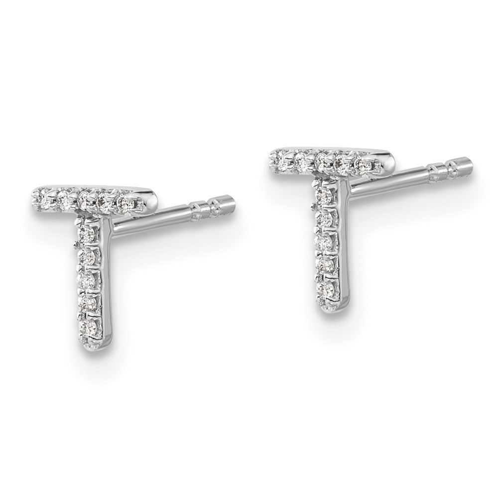 14k White Gold Real Diamond Initial T Earrings