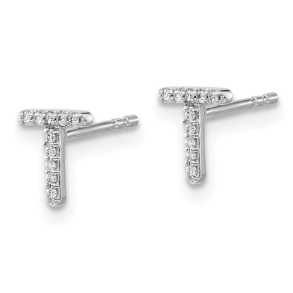 14k White Gold Real Diamond Initial T Earrings