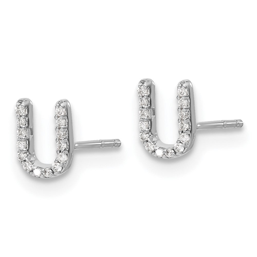 14k White Gold Real Diamond Initial U Earrings