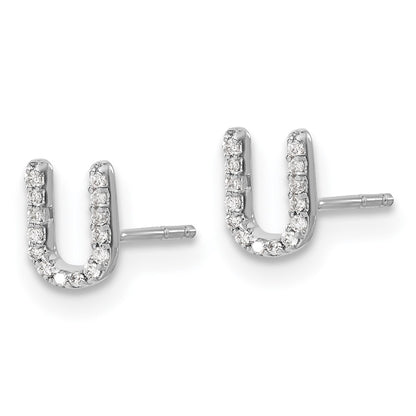 14k White Gold Real Diamond Initial U Earrings