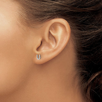 14k White Gold Real Diamond Initial U Earrings
