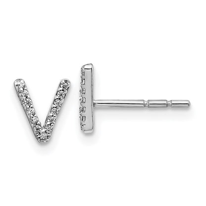14k White Gold Real Diamond Initial V Earrings EM4169V-007-WA