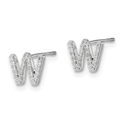 14k White Gold Real Diamond Initial W Earrings