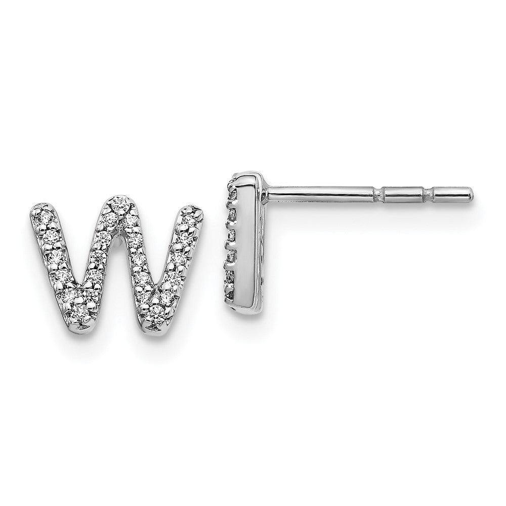 14k White Gold Real Diamond Initial W Earrings EM4169W-015-WA