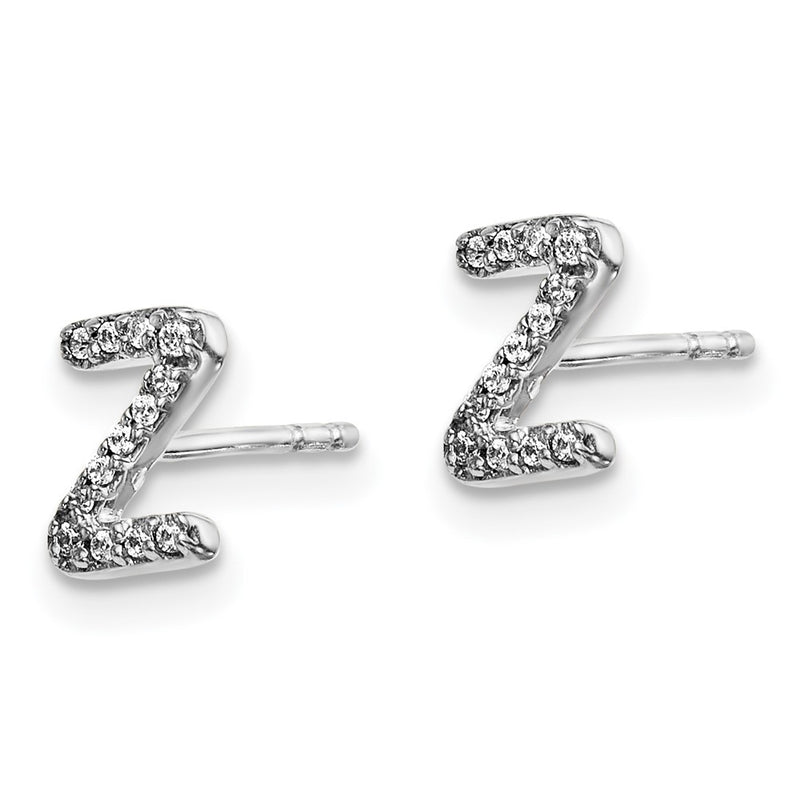14k White Gold Real Diamond Initial Z Earrings