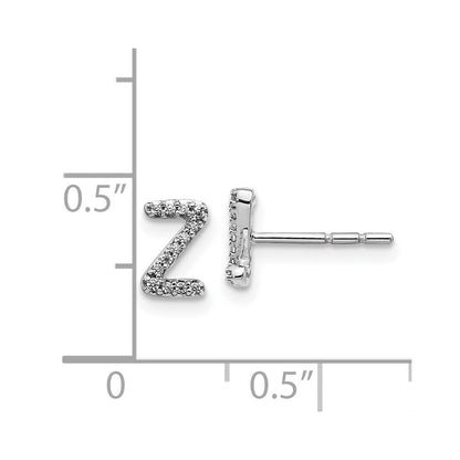 14k White Gold Real Diamond Initial Z Earrings