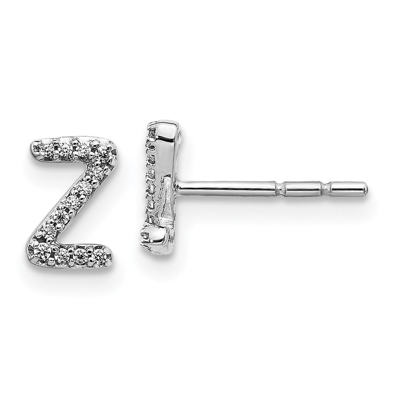 14k White Gold Real Diamond Initial Z Earrings
