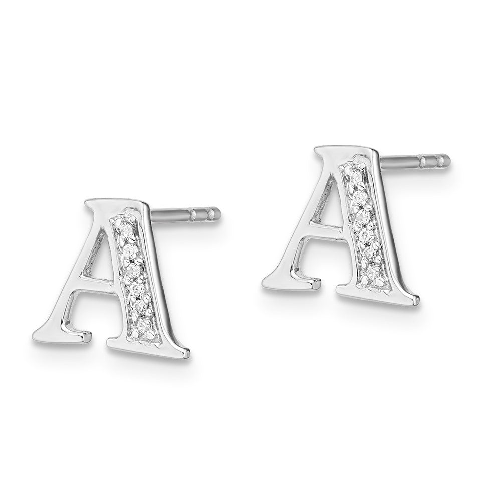 14k White Gold Real Diamond Initial A Earrings