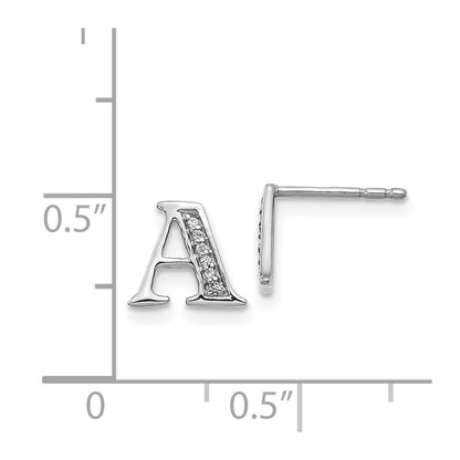 14k White Gold Real Diamond Initial A Earrings