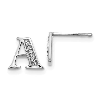 14k White Gold Real Diamond Initial A Earrings