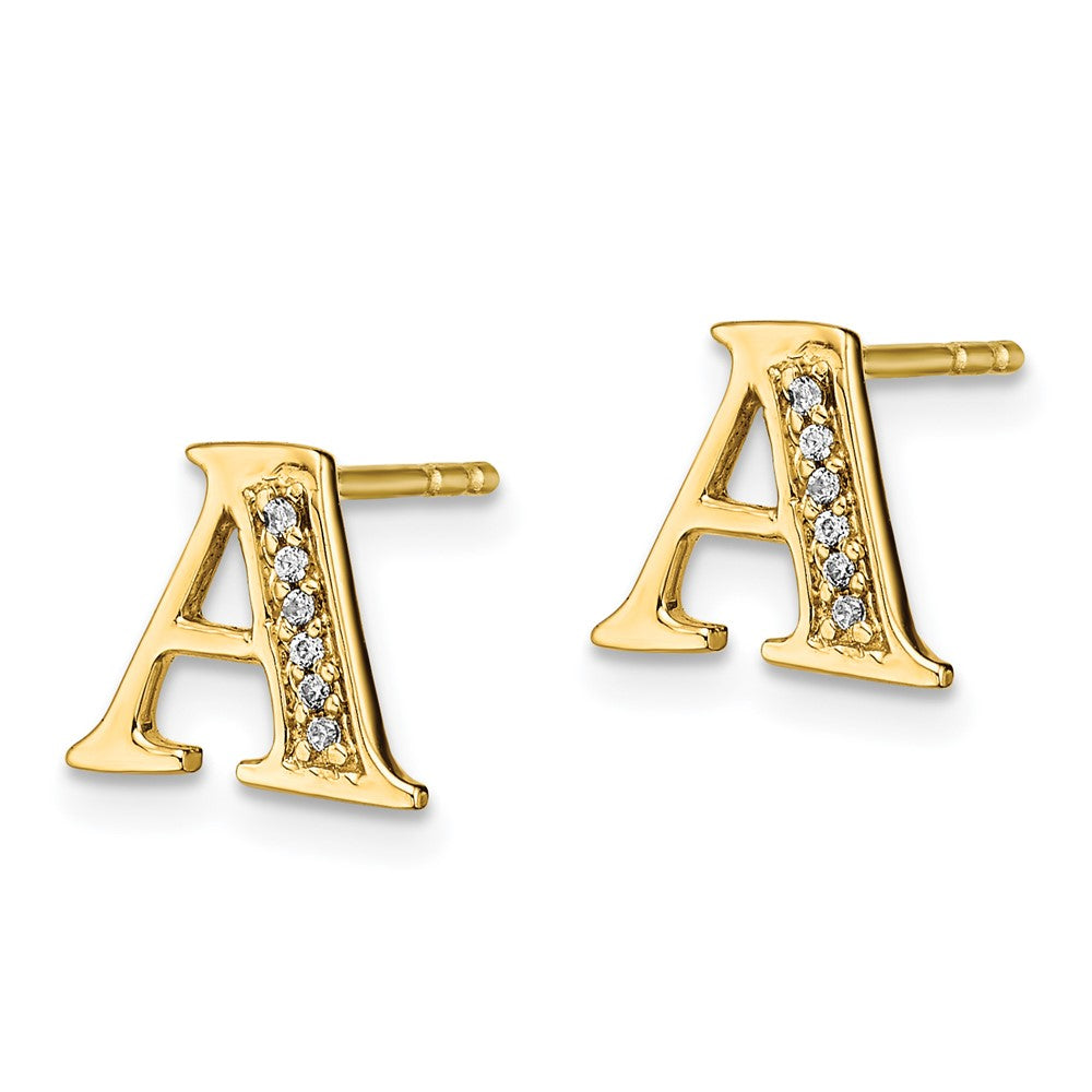 14k Yellow Gold Real Diamond Initial A Earrings