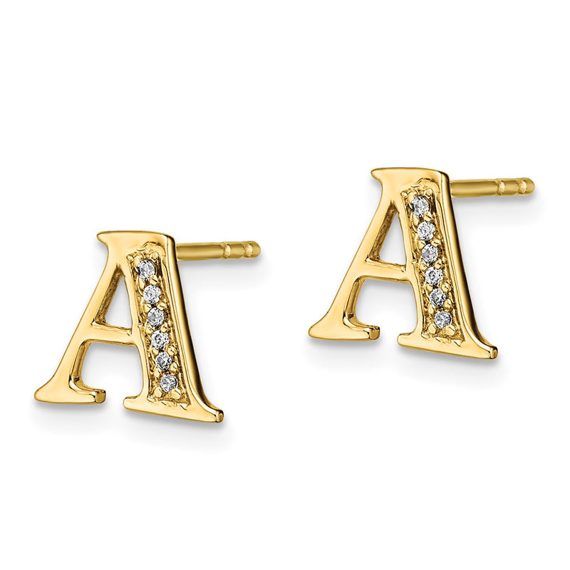 14k Yellow Gold Real Diamond Initial A Earrings
