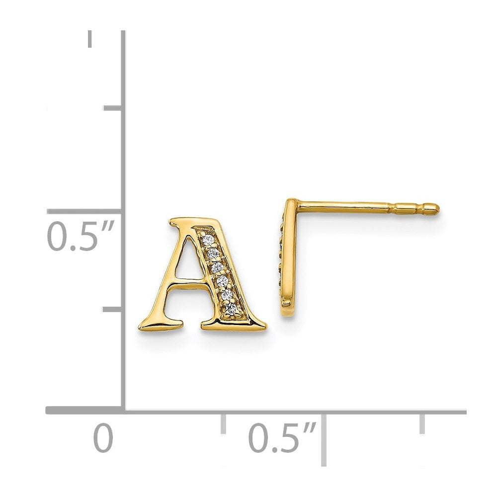 14k Yellow Gold Real Diamond Initial A Earrings