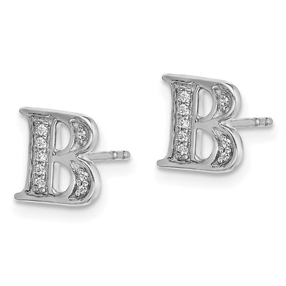 14k White Gold Real Diamond Initial B Earrings