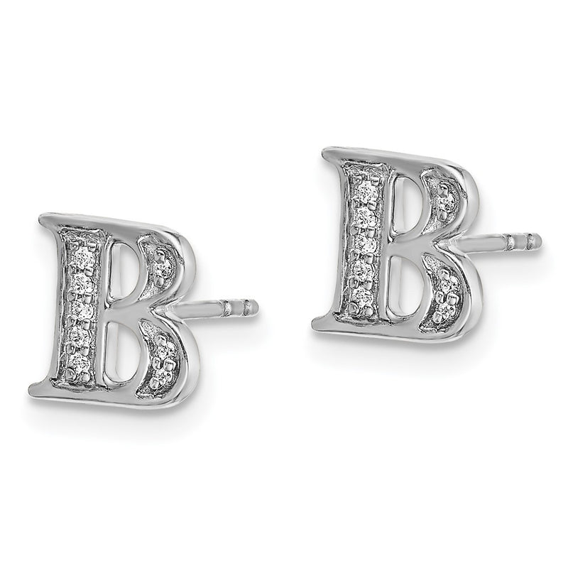 14k White Gold Real Diamond Initial B Earrings