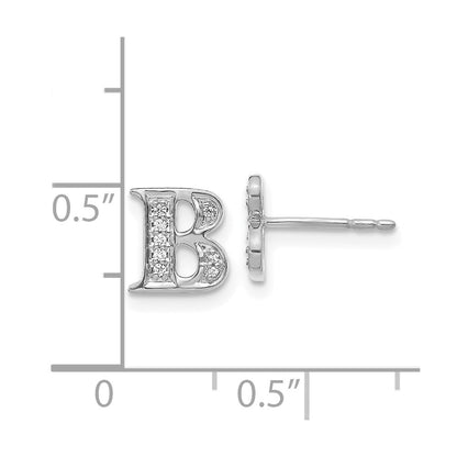14k White Gold Real Diamond Initial B Earrings